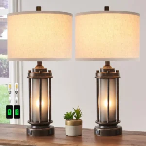 Farmhouse Lamps USB Charging Ports Living Room, Rustic