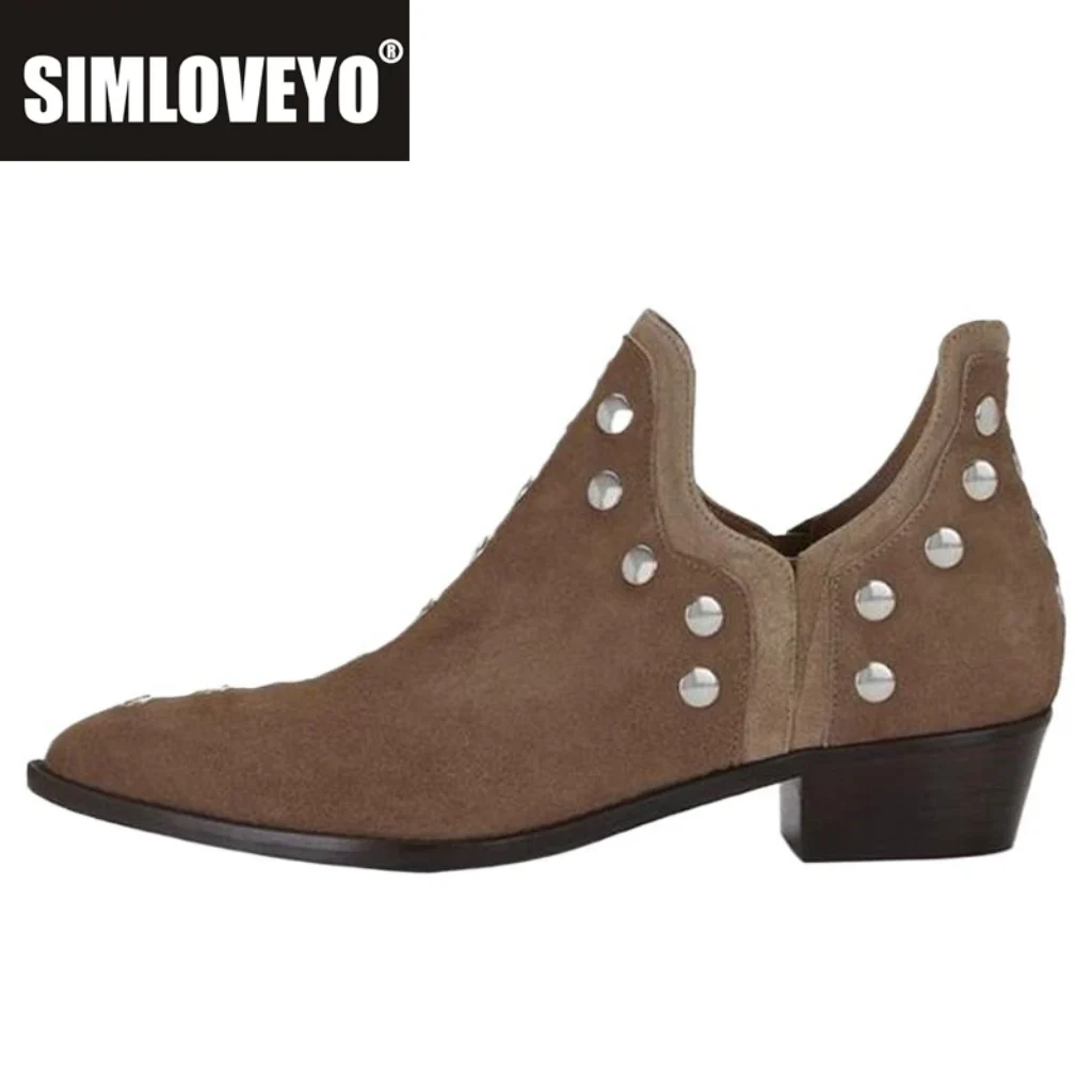 SIMLOVEYO Office-Lady Ankle Boots Pointed Toe Chunky Heels