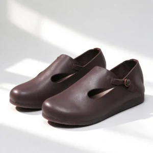 Soft Leather Brand Flats Women Simple Round-toe Non-slip