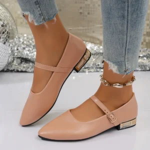 Soft Leather Shallow Mouth Pointed Toe One Buckle