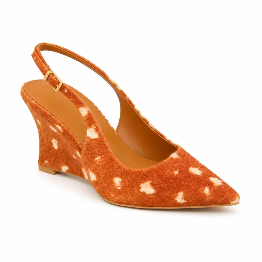 Spring summer pointed crocodile pattern hairy wedge sandals