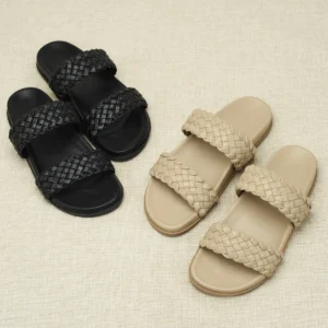 Summer Woven Leather Slip-On Thick Bottom Flat Sandals