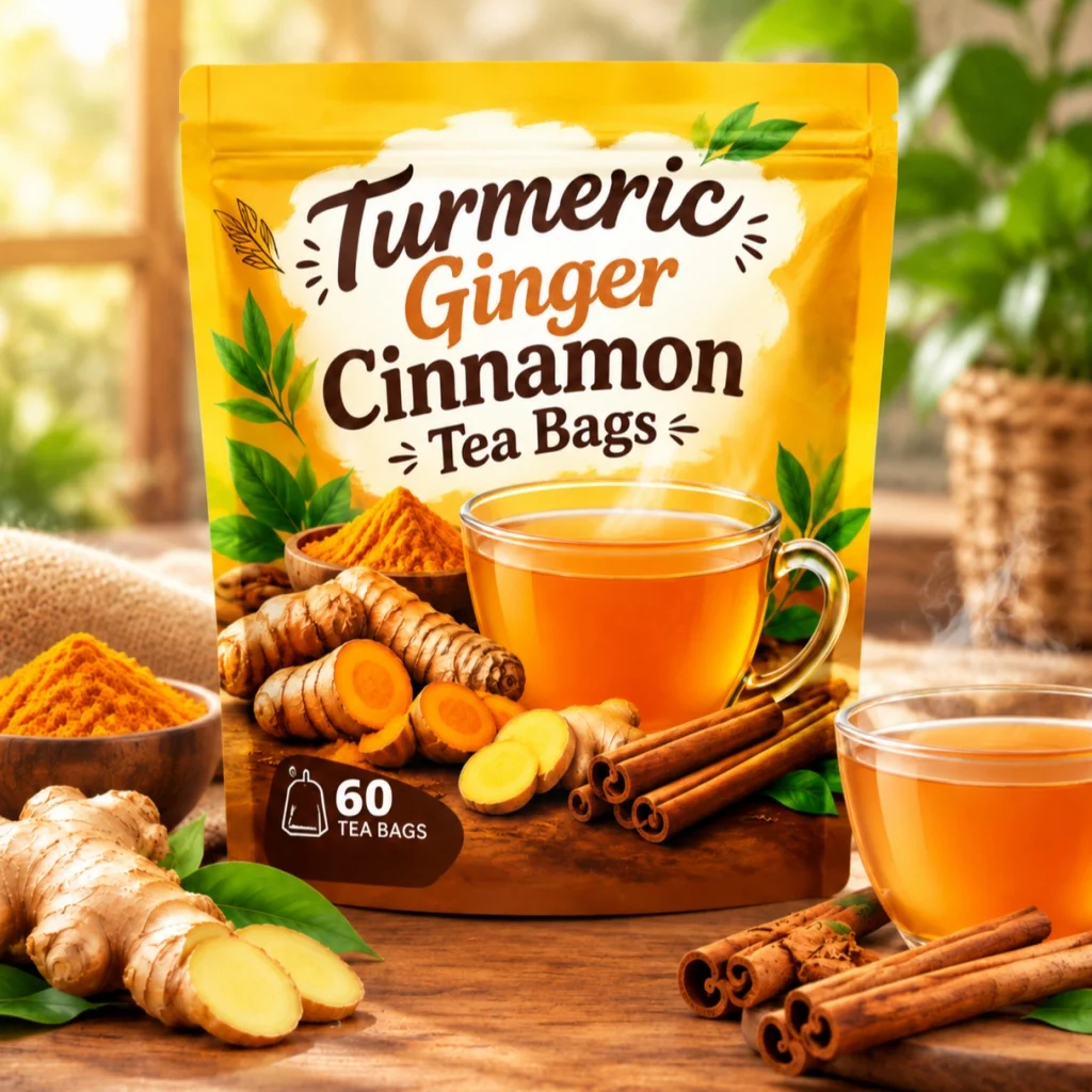 Turmeric Ginger Cinnamon Tea Bags 60 Count, Herbal
