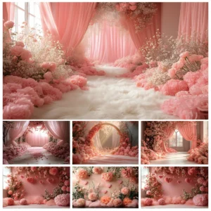 Wedding Pink Floral Backdrops Photography Elegant European Style