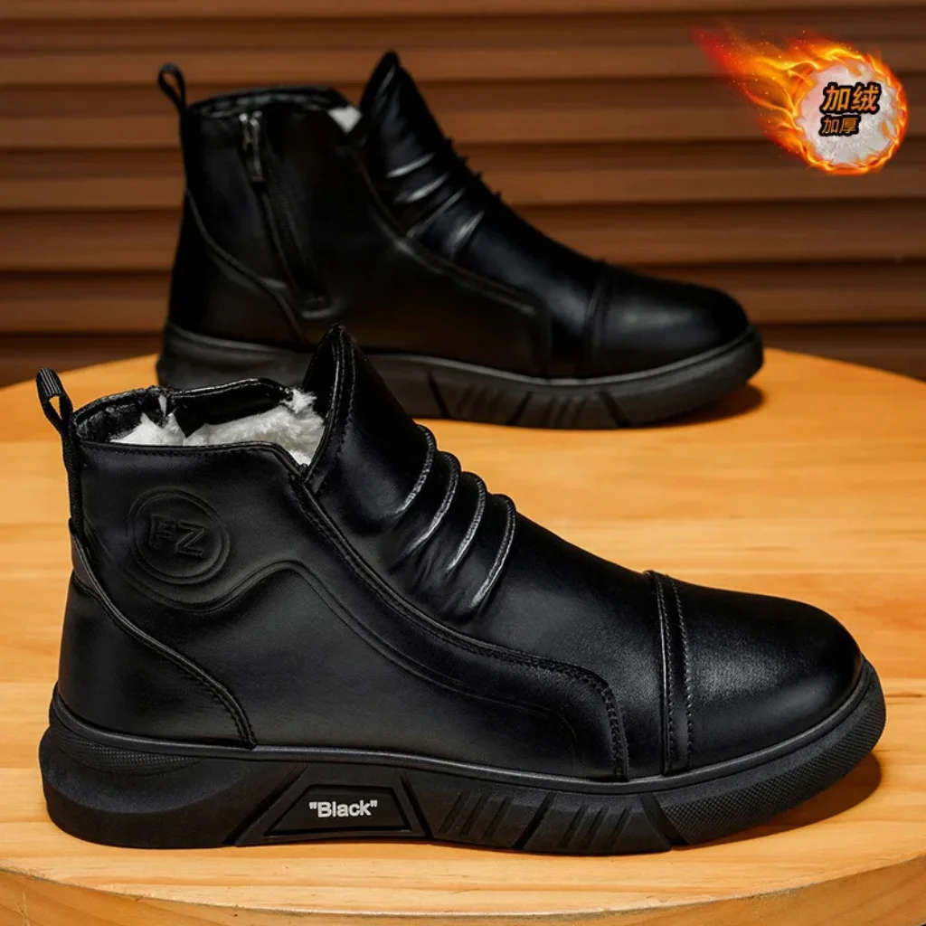 Winter velvet boots men’s shoes high top leather