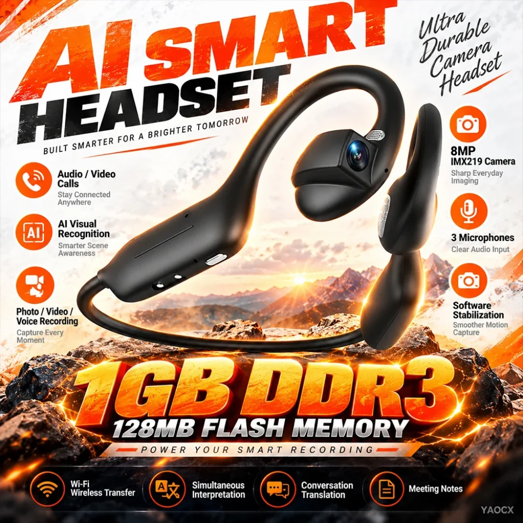 Wireless Open Ear Bluetooth Headset 3 Microphones AI