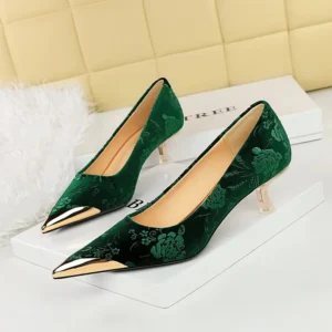 Women Heels Metal Pointed Women Pumps Fashion Kitten