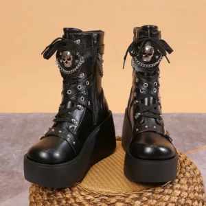 Women Punk Style Platform Ankle Boots Thick Sole