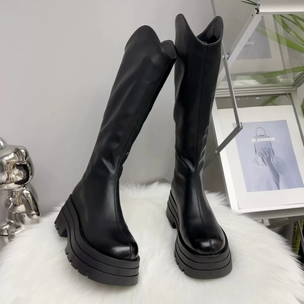 Women’s Fashion V-neck Slim Temperament Round-headed High Boots