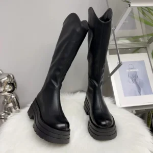 Women’s Fashion V-neck Slim Temperament Round-headed High Boots