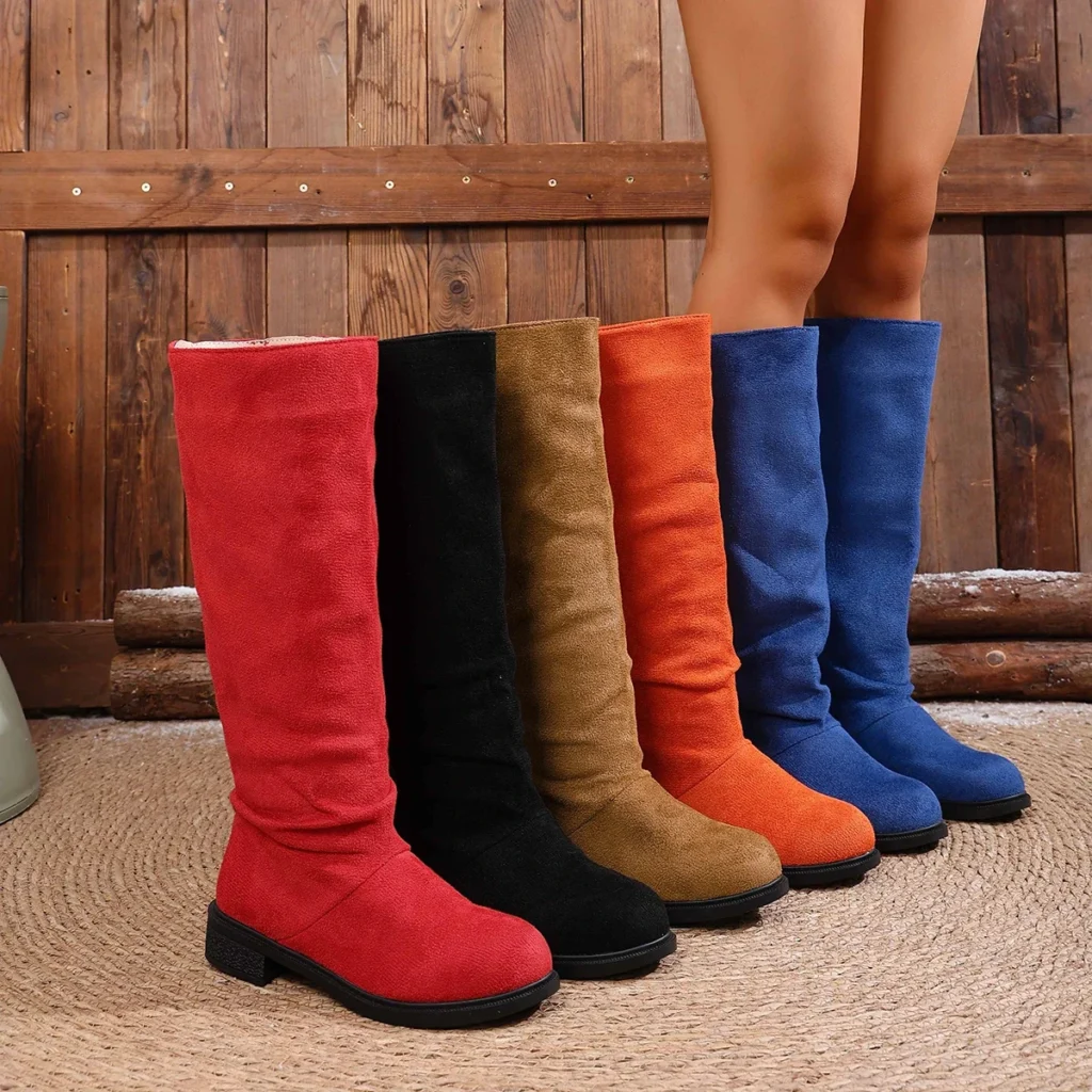Women’s Fashion Velvet Booties High Tube Low Heel