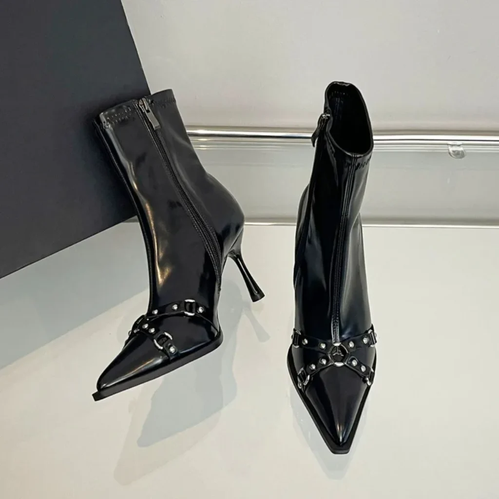 Women’s Pointed High-heeled Short Boots Side Zipper 2026
