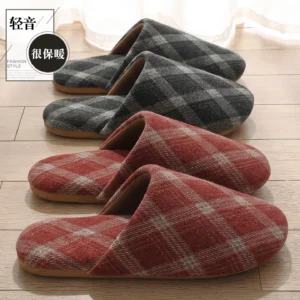 Women’s Spring Autumn Home Mute Slippers Plaid Design