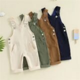 0-24months Unisex Baby Suspender Pants Jumpsuit With Buttons Fit Solid Color Overalls For Toddler Boys And Girls