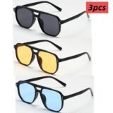 1/3PCS Women Men Square Sun Glasses Retro Polygon Sunglasses Female Black Vintage Fashion Ladies Double Beam Eyeglasses