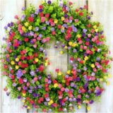 14in Spring Cottage Wreaths Artificial Flower with Plastic Green Eucalyptus Wreath for Wall wedding Home Party Outdoor Decor