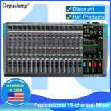 16 Channels Audio Sound Mixer Depusheng MG16 Mixing DJ Console USB with 48V Phantom Power 256 DSP Effects Sound Table for stage