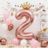 1PC 32 inch Rose Gold Crown Digital Number Foil Balloons Princess Birthday DecorationParty Wedding Xmas Number Balloon Anniv