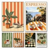 1pc Frameless Retro Coffee Printing,Warm Stripes,Food and Beverage Kitchen Poster,Restaurant Art,Coffee Lover Gift,Minimalist