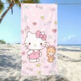 1pc Sanrio Hello Kitty & Teddy Bear Pink Beach Towel – Quick-Dry Large Bath Towel Machine Washable, Stylish & Absorbent