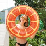 1PC Thick Orange Shaped Pool Float, Simple Floating Ring For Adults In Summer, Suitable For Beach Parties