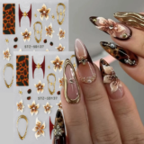 2 pcs 5D Embossed Brown Fairy Orchid Flower Nail Stickers Golden Bronzing Lines Stars Adhesive Sliders for Nails DIY Charms Deco