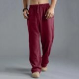 2024 New men’s cotton linen long pants men’s spring and summer loose and breathable solid color linen pants casual street wear
