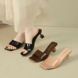 2025 Summer Transparent Wine Glass Heel High Heels Women’s Slippers Fashionable Sexy Square Toe Luxury Design Women’s Shoes