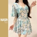 2026 New Pure Desire Floral Print V-Neck Thermal Comfortable One-Piece Swimsuit Slimming Waist Women’s Swimming Costume