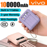2026 VIVO 100000mAh large capacity 4-in-1 Built-in Cable Power Bank With Light Super Fast Charging Suitable For iPhone Samsung