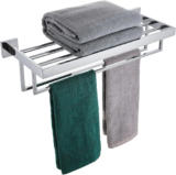 24” Chrome Towel Shelf with Two Bars, SUS304 Stainless Steel Wall Mounted, Polished Finish