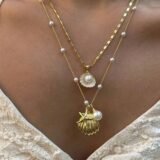 2pcs/set Fashion Shell Starfish Imitation Pearls Pendant Necklace for Women Summer Beach Jewelry Accessories