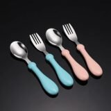 2pcs Stainless Steel Children Spoon And Fork Set , Cute Kids’ Feeding Cutlery For Babies