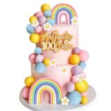 35 PCS Cake Toppers Boho Cake Topper Hippie Party Decorations with Flower Rainbow Balls Girl Birthday Party and Room Decoration