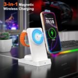 3 in 1 Magnetic Wireless Charger Desktop Phone Stand For Magsafe iPhone 16-12 Apple Watch 8 7 Airpods Pro Samsung Fast Charging