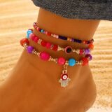 3pcs Set Vintage Bohemian Ethnic Style Multicolour Beaded Evil Eye Anklet for Women Charm Summer Beach Foot Jewelry Accessory