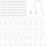 40pcs Clear Plastic Earring Hooks Ear Wire with Loop French Fish Hooks With Transparent Earring Stoppers for DIY Jewelry Making