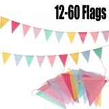 4M 12-60PCS Colorful Rainbow Pennant To Decorate Mexican Pastel Colored Pennants Hanging Child Banner Birthday Garland School