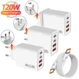 4 Ports 120W Charger USB C PD Quick Charge 3.0 Type C USB Phone Chargers Fast Charging Adapter For iPhone Samsung Xiaomi Huawei