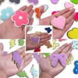 5-10Pcs/Lot Multi Shapes Wool Embroidery Patches Gold Glitter Edged Patches Iron On For DIY Crafts Sticker Bags Clothing Decor