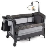 5-in-1 Pack and Play Baby Bedside Sleeper with Bassinet Portable Baby Playard U-Shaped Diaper Changer Safety Strap Multifuncti