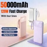 50000mAh 4in1 Power Bank With Built-in Cable Large-capacity Compact And Portable Power Bank for Xiaomi iPhone 17Promax Huawei