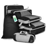 5 pcs Travel Compressed Packing Cubes Storage Organizer Set With Shoe Bag Mesh Visual Luggage Portable Lightweight Suitcase Bag
