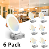 6-Pack 6-Inch 5CCT LED Recessed Ceiling Mount Ultra-Thin Fixture with Wiring Box, 120V 12W, 2700K/3000K/3500K/4000K/5000K, Dimmable Without Can, Suitable for Kitchen, Hallway, Dining Room