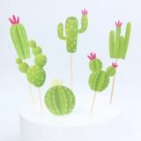 6pc Green Cactus Cake Topper Happy Birthday Anniversary Cupcake Toppers Kids Party Wedding Decor Baby Shower Baking Supplies DIY