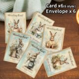 6pcs “Happy Easter”Greeting Cards With Envelope,Floral,Cute Bunny Styles,Easter Wishes For Family&Friends,Easter Stationery Card