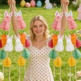 6pcs Pastel Easter Hanging Paper Pom-poms Set | Fit for Easter, Birthday, Baby Shower, Indoor Outdoor Decor, Photo Background