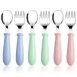6 PCS Toddler Utensils Stainless Steel Fork And Spoon Safe Baby Silverware Set, Kid Safe Utensils Children’s Flatware Kids Cutle