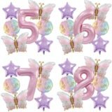 7Pcs Pink Butterfly Number Balloons Combo Set for Birthday Celebrations Kids’ Parties Baby Showers Decor Birthday Party Balloon