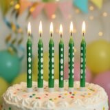 8PCS Green Dot Pencil Straight Rod Birthday Cake Candles Children’s Party Decoration Creative Plugin Tapered Edged